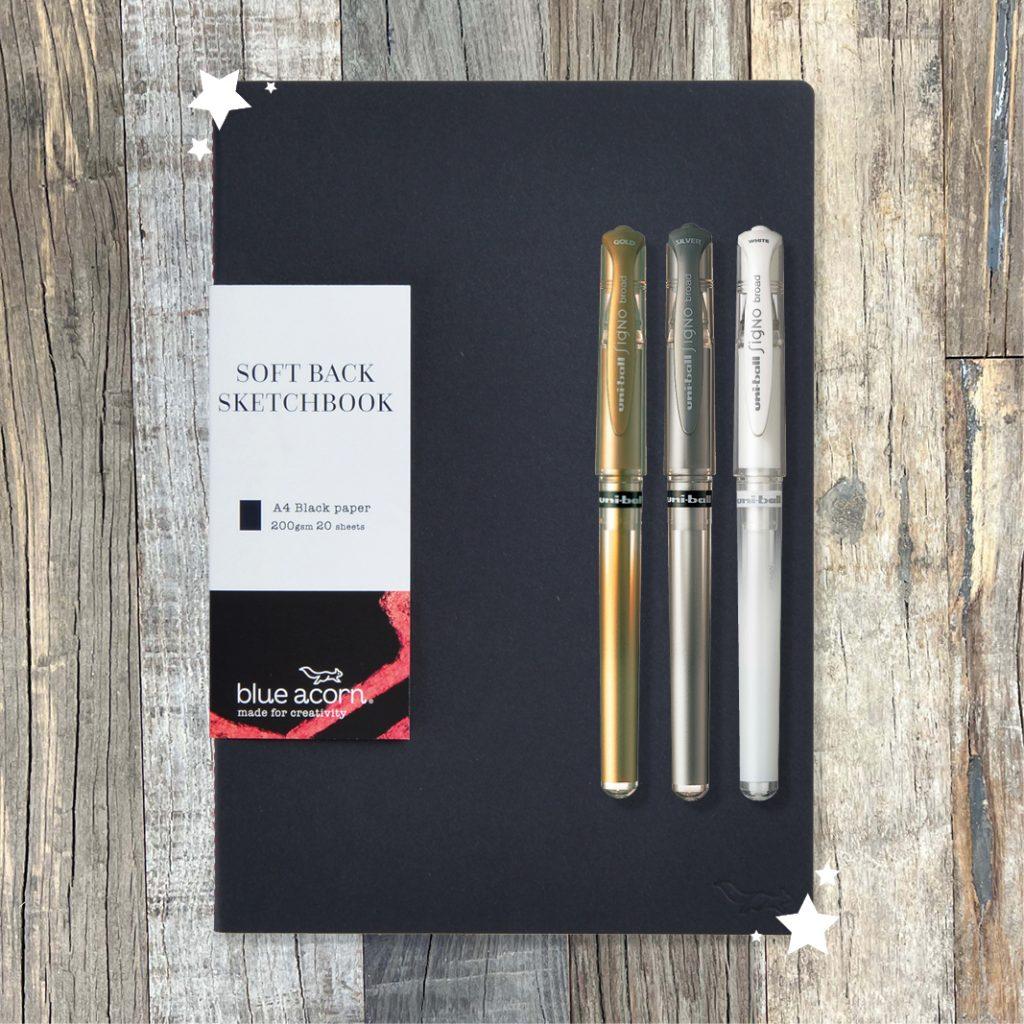 Black Paper Softback Sketchbook & Signo Broad Set